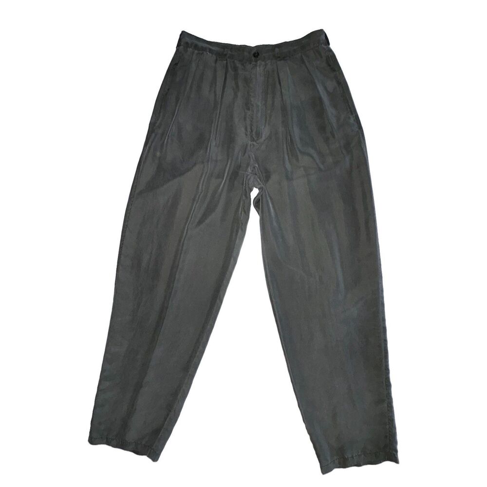 Vintage 90's Men's Green Pleated Silk Trouser Pants B MAX Size 32 Inseam 32